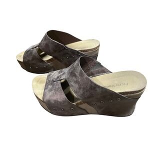 Pierre Dumas Womens Wedge Sandals Metallic Taupe Studded Comfort Size 10